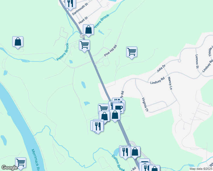 map of restaurants, bars, coffee shops, grocery stores, and more near 1 Oak Hill Road in Hooksett