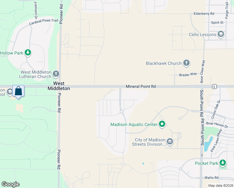 map of restaurants, bars, coffee shops, grocery stores, and more near 10202 Rustling Birch Road in Verona