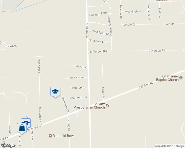 map of restaurants, bars, coffee shops, grocery stores, and more near 3422 North Belsay Road in Flint