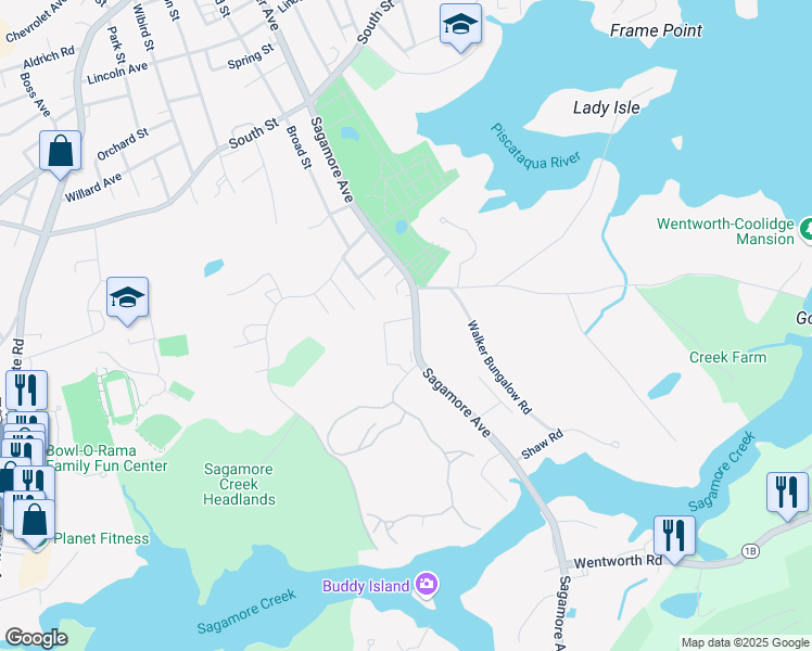 map of restaurants, bars, coffee shops, grocery stores, and more near 576 Sagamore Avenue in Portsmouth