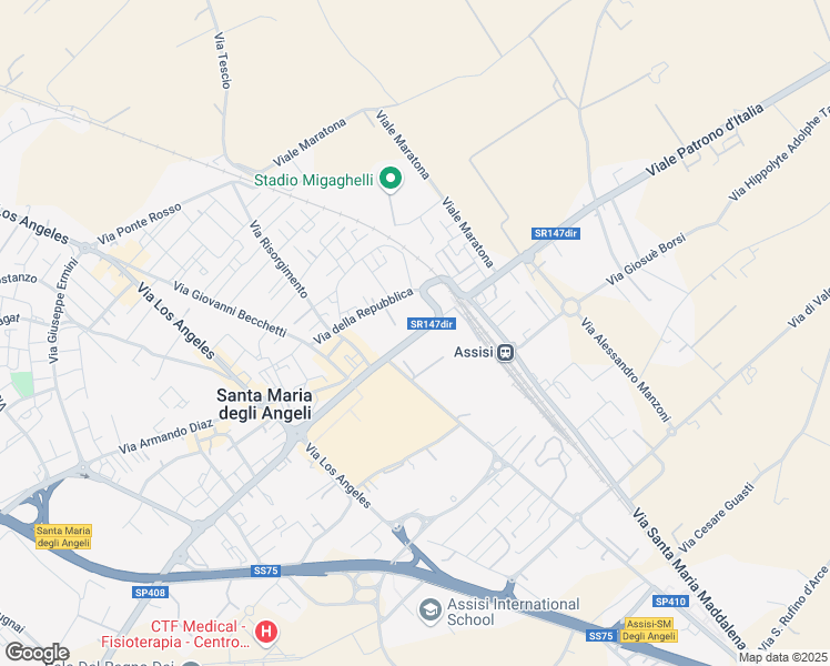 map of restaurants, bars, coffee shops, grocery stores, and more near Via Patrono D'Italia in Perugia