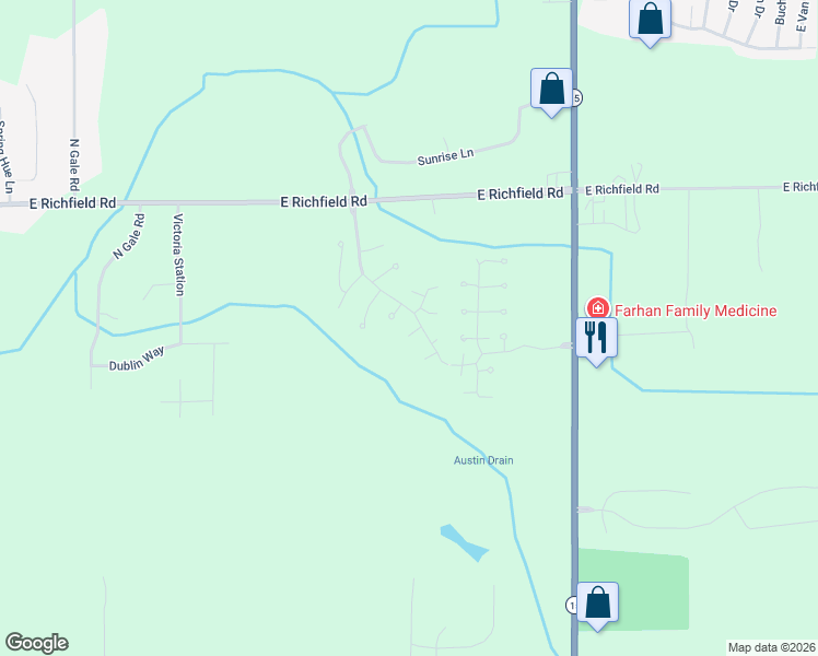 map of restaurants, bars, coffee shops, grocery stores, and more near 3365 Spruceridge Court in Davison