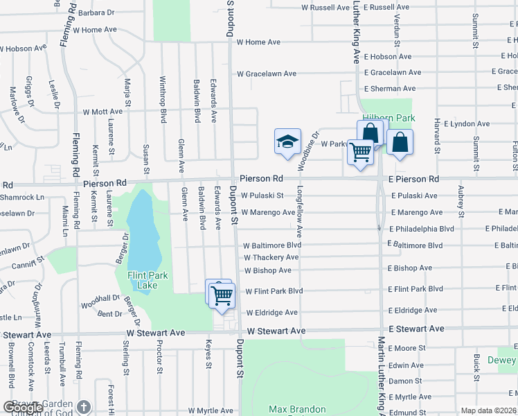 map of restaurants, bars, coffee shops, grocery stores, and more near 612 West Marengo Avenue in Flint