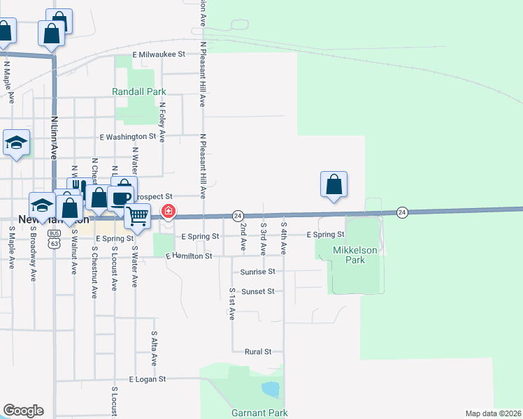 map of restaurants, bars, coffee shops, grocery stores, and more near 1-99 South 3rd Avenue in New Hampton