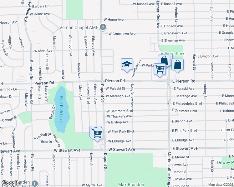 map of restaurants, bars, coffee shops, grocery stores, and more near 602 West Philadelphia Boulevard in Flint