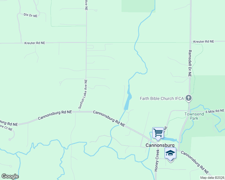 map of restaurants, bars, coffee shops, grocery stores, and more near 7681 Cannonsburg Road Northeast in Rockford