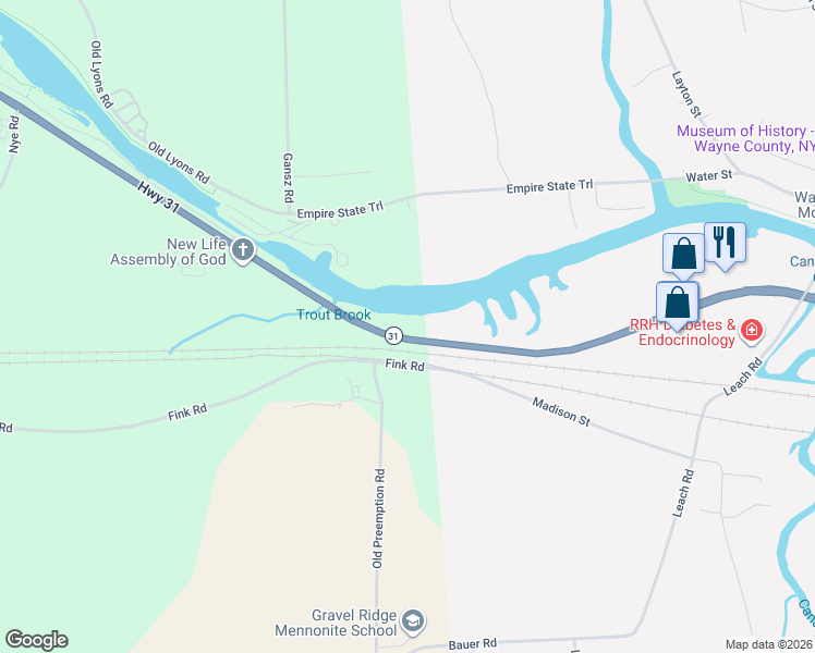 map of restaurants, bars, coffee shops, grocery stores, and more near 7761 New York 31 in Lyons