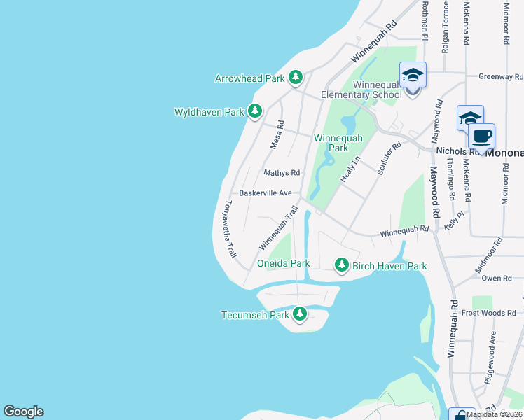 map of restaurants, bars, coffee shops, grocery stores, and more near 1408 Joyce Road in Monona