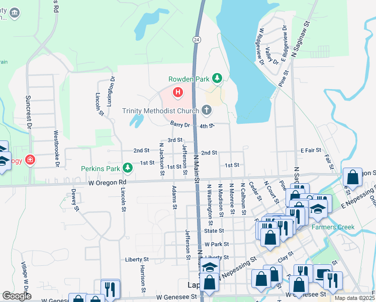 map of restaurants, bars, coffee shops, grocery stores, and more near 1088 3rd Street in Lapeer