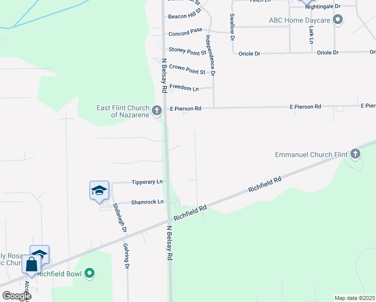 map of restaurants, bars, coffee shops, grocery stores, and more near 3447 Eastdale Drive in Flint