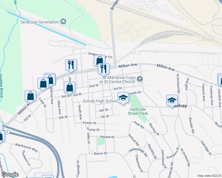 map of restaurants, bars, coffee shops, grocery stores, and more near 403 2nd Street in Solvay