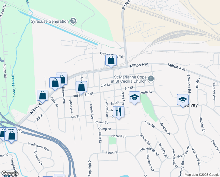 map of restaurants, bars, coffee shops, grocery stores, and more near 506 2nd Street in Syracuse