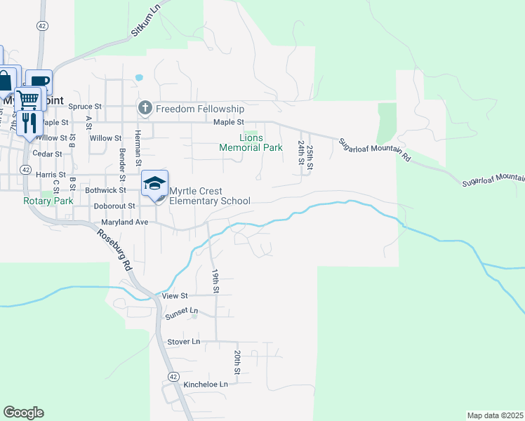map of restaurants, bars, coffee shops, grocery stores, and more near 2120 Maryland Avenue in Myrtle Point