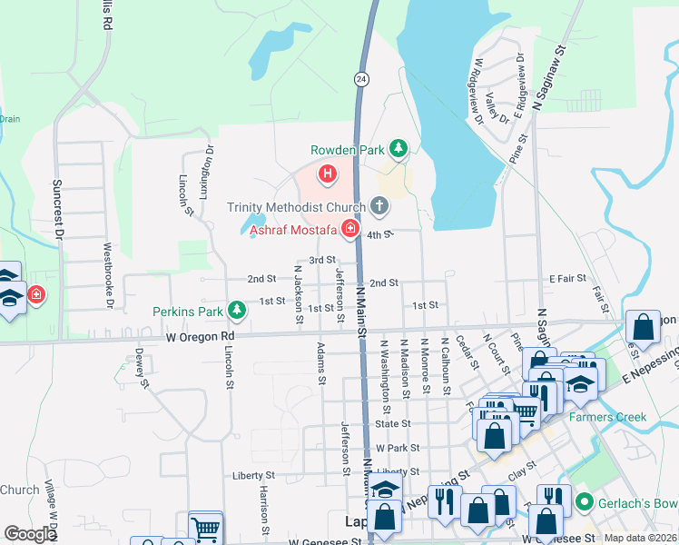 map of restaurants, bars, coffee shops, grocery stores, and more near 1088 3rd Street in Lapeer