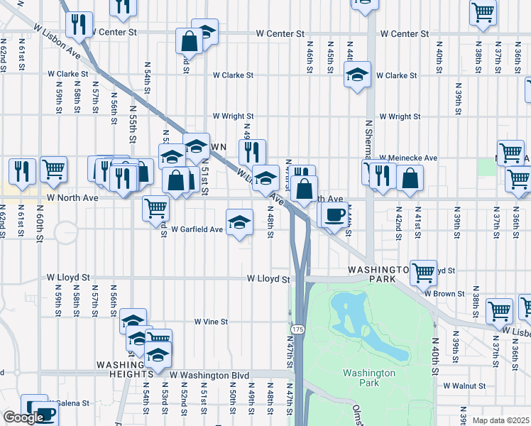 map of restaurants, bars, coffee shops, grocery stores, and more near in Milwaukee