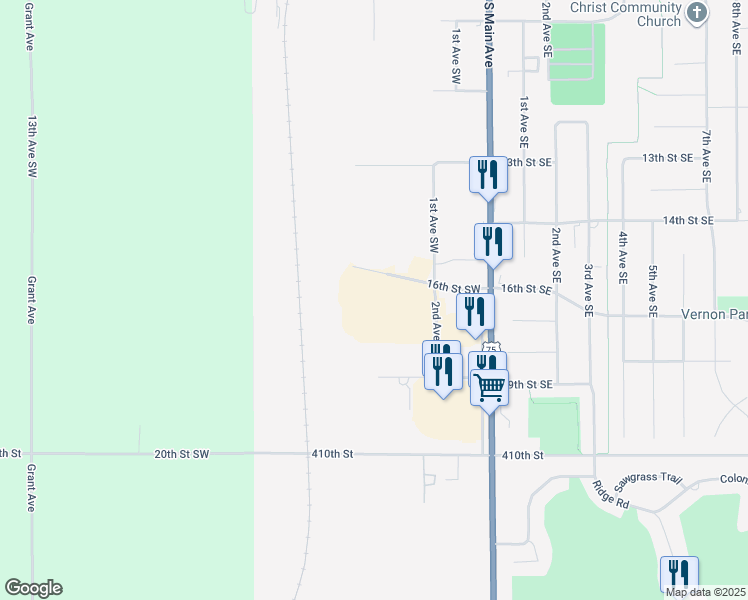 map of restaurants, bars, coffee shops, grocery stores, and more near 255 16th Street Southwest in Sioux Center