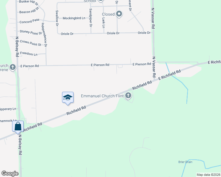 map of restaurants, bars, coffee shops, grocery stores, and more near 6383 Richfield Road in Flint