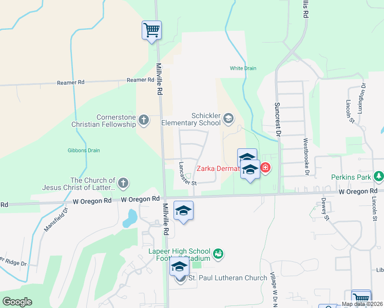 map of restaurants, bars, coffee shops, grocery stores, and more near 2758 Treymore Street in Lapeer