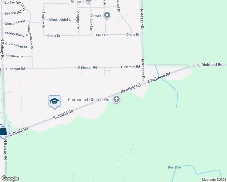 map of restaurants, bars, coffee shops, grocery stores, and more near 6443 Richfield Road in Flint