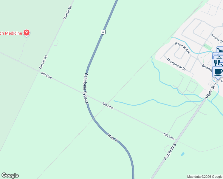 map of restaurants, bars, coffee shops, grocery stores, and more near 107 6th Line in Haldimand