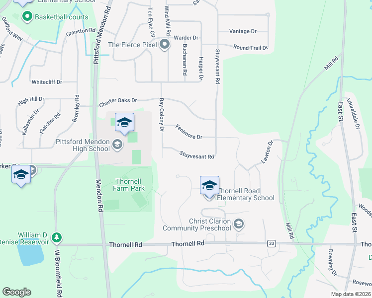 map of restaurants, bars, coffee shops, grocery stores, and more near 108 Stuyvesant Road in Pittsford
