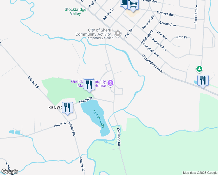 map of restaurants, bars, coffee shops, grocery stores, and more near 170 Kenwood Avenue in Oneida