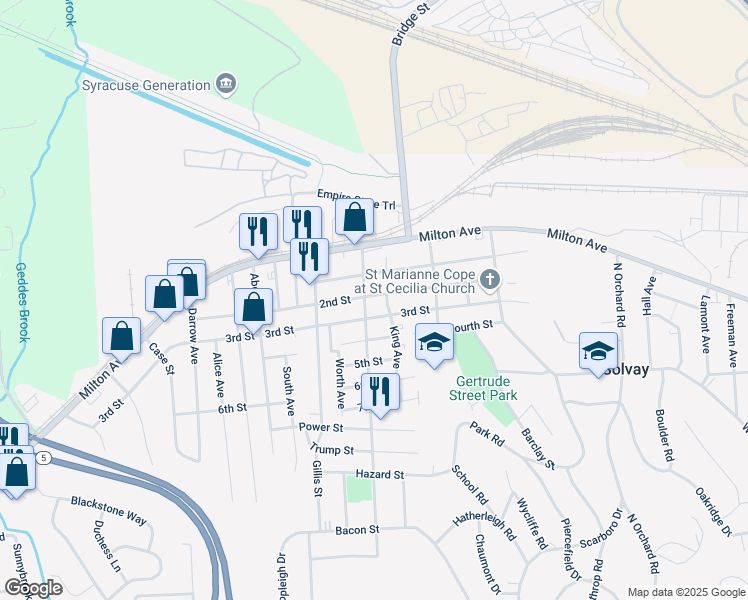 map of restaurants, bars, coffee shops, grocery stores, and more near 403 2nd Street in Syracuse