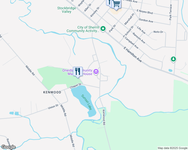 map of restaurants, bars, coffee shops, grocery stores, and more near 170 Kenwood Avenue in Oneida
