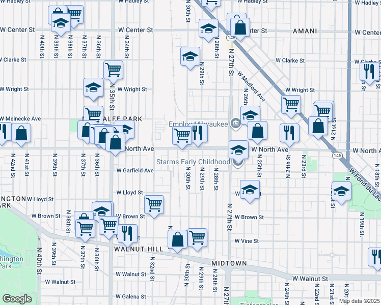 map of restaurants, bars, coffee shops, grocery stores, and more near 2933 West North Avenue in Milwaukee
