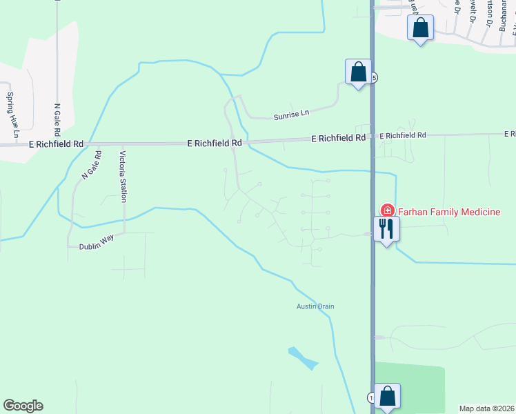 map of restaurants, bars, coffee shops, grocery stores, and more near 3365 Spruceridge Court in Davison