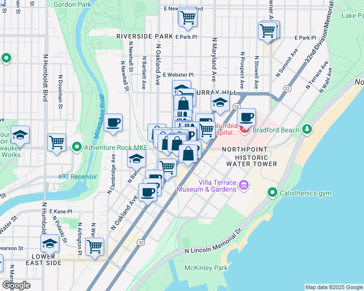 map of restaurants, bars, coffee shops, grocery stores, and more near in Milwaukee