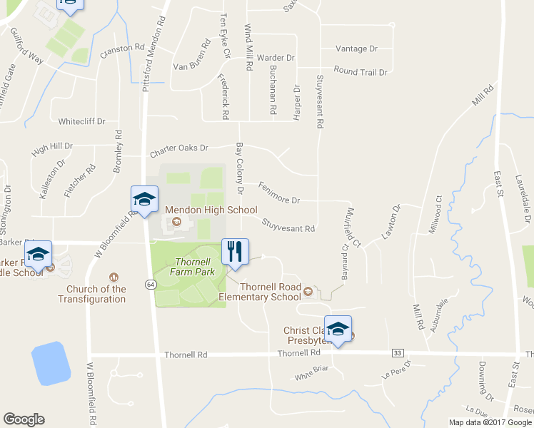 map of restaurants, bars, coffee shops, grocery stores, and more near 108 Stuyvesant Road in Pittsford