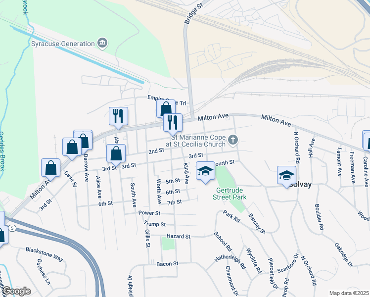 map of restaurants, bars, coffee shops, grocery stores, and more near 403 2nd Street in Syracuse