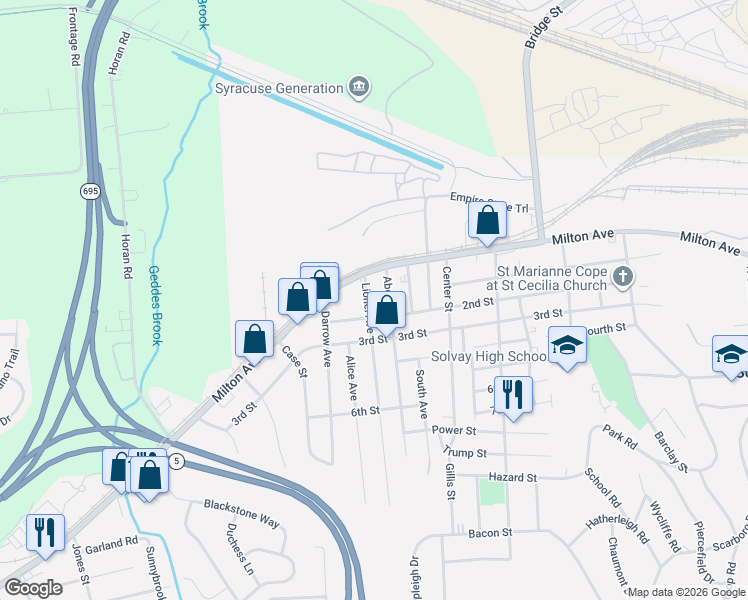 map of restaurants, bars, coffee shops, grocery stores, and more near 105 Lionel Avenue in Solvay