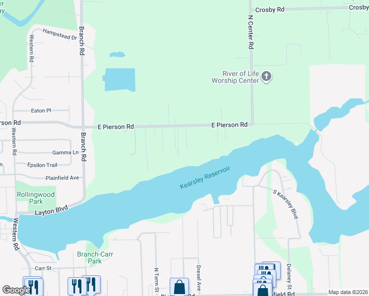 map of restaurants, bars, coffee shops, grocery stores, and more near 3374 East Pierson Road in Flint