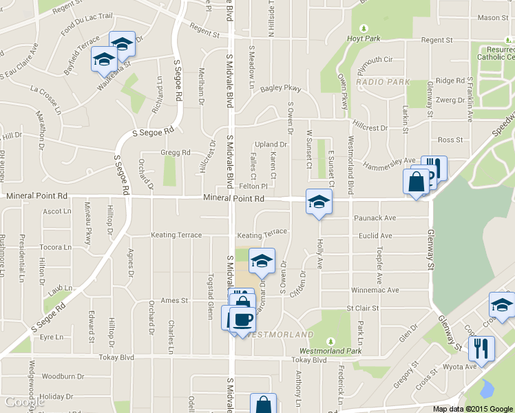 map of restaurants, bars, coffee shops, grocery stores, and more near 4330 Critchell Terrace in Madison