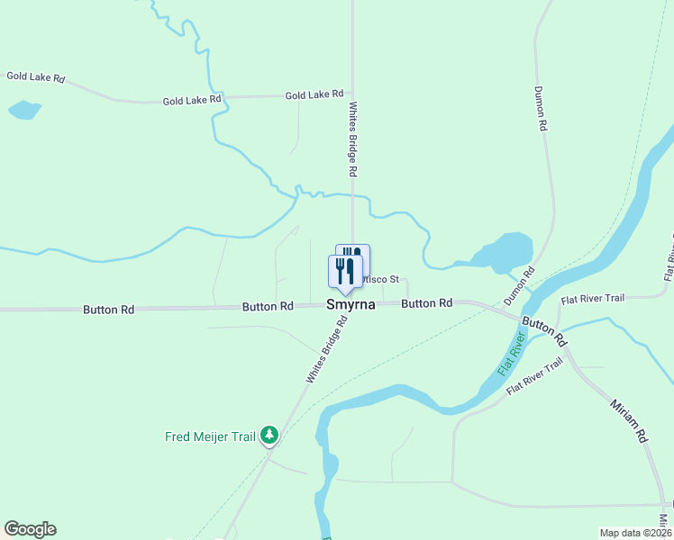 map of restaurants, bars, coffee shops, grocery stores, and more near 5101 Whites Bridge Road in Belding