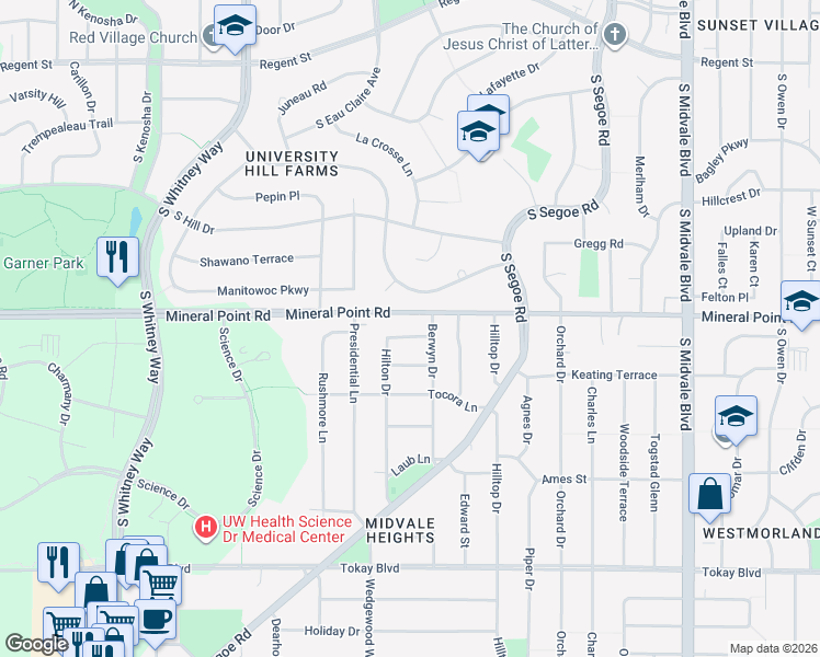 map of restaurants, bars, coffee shops, grocery stores, and more near 4914 Ascot Lane in Madison