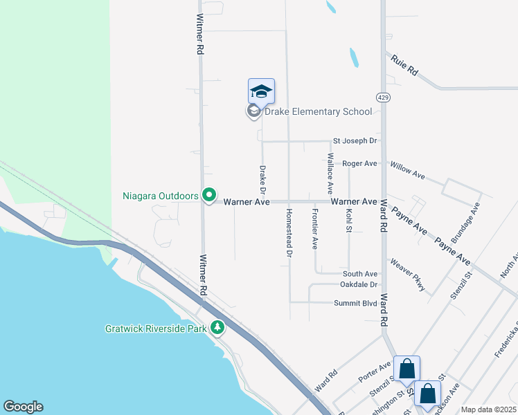 map of restaurants, bars, coffee shops, grocery stores, and more near 248 Warner Avenue in North Tonawanda