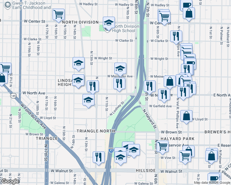 map of restaurants, bars, coffee shops, grocery stores, and more near in Milwaukee