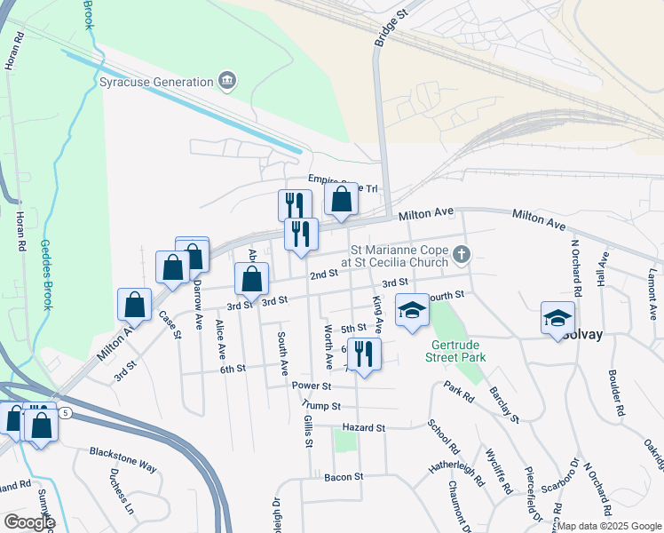 map of restaurants, bars, coffee shops, grocery stores, and more near 506 2nd Street in Syracuse