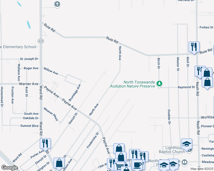 map of restaurants, bars, coffee shops, grocery stores, and more near 392 North Avenue in North Tonawanda