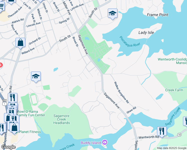 map of restaurants, bars, coffee shops, grocery stores, and more near 100 Marne Avenue in Portsmouth