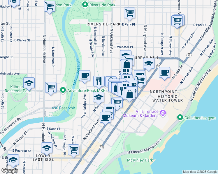 map of restaurants, bars, coffee shops, grocery stores, and more near in Milwaukee