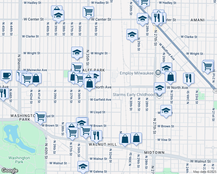 map of restaurants, bars, coffee shops, grocery stores, and more near 3203 West North Avenue in Milwaukee