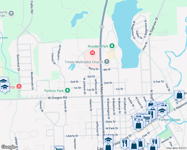 map of restaurants, bars, coffee shops, grocery stores, and more near 1088 3rd Street in Lapeer