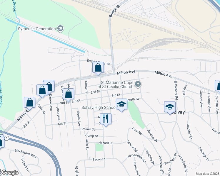 map of restaurants, bars, coffee shops, grocery stores, and more near 403 2nd Street in Syracuse