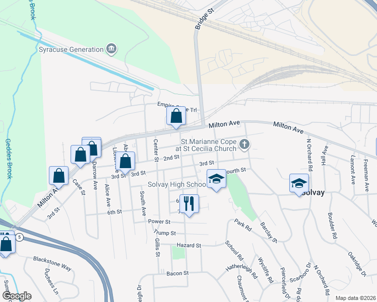map of restaurants, bars, coffee shops, grocery stores, and more near 403 2nd Street in Syracuse