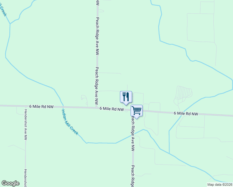 map of restaurants, bars, coffee shops, grocery stores, and more near 3025 6 Mile Road Northwest in Grand Rapids