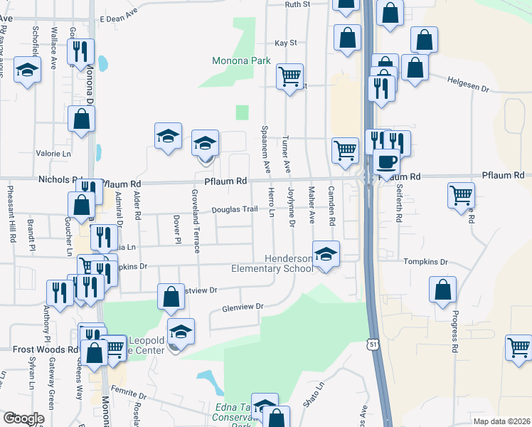 map of restaurants, bars, coffee shops, grocery stores, and more near 5404 Kvamme Lane in Madison